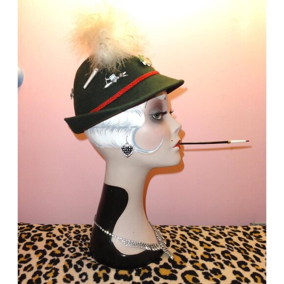 Vintage German Alpine Tyrolean Hat w/ Feather and pins Oktoberfest main image 14